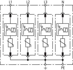 -Nr. 952 400 Typ 2 / Class II 230 / 400 V (50 / 60 Hz) Höchste Dauerspannung AC (U C ) 275 V (50 / 60 Hz) Nennableitstoßstrom (8/20 µs) (I n ) 20 ka Max.