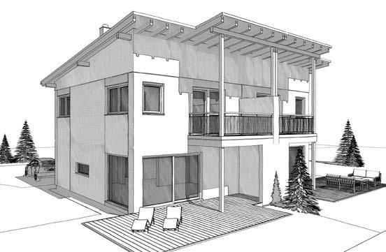 4.3 Gekoppelte Bauweise, Doppelhäuser Wird Ihr ELK Fertighaus an einer Grundgrenze errichtet oder mit einem anderen Haus gekoppelt, muss der Grundriss so abgeändert werden, dass an der Außenwand zum