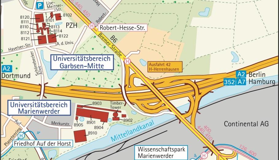 Karte Universitätsbereich Garbsen-Mitte Kartographische Bearbeitung: Institut für Kartographie und Geoinformatik, Leibniz Universität