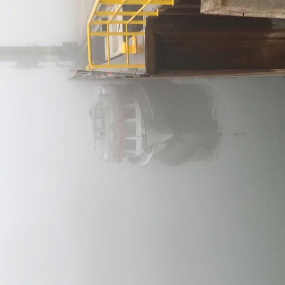 Nebel im Hafen von Gernsheim / volle Konzentration am Radar einem Telefon am Morgen mit Peter Stalder, hat er uns zum Übernachten einen Steiger der KD in