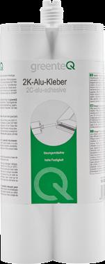 Kleben & Reinigen Der greenteq 2K-Alu-Kleber eignet sich in Fachbetrieben zur konstruktiven Verklebung von Alu-Eckwinkeln in eloxierte sowie pulverbeschichtete Blend- und Flügelrahmen-Profile für