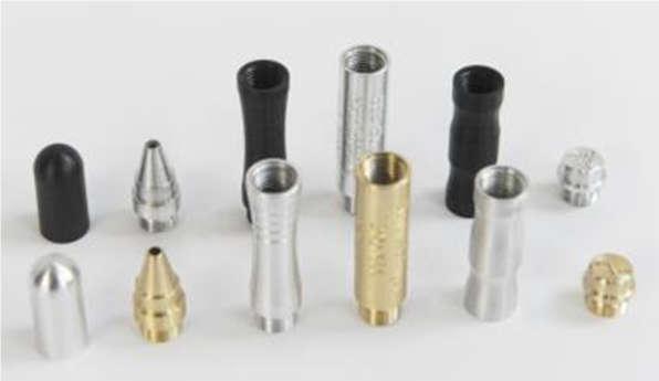 6. Drehen der Einzelteile liegende Stift besteht aus sechs Drehteilen, die nach Wahl im Materialmix Alu, Messing und/oder Kunststoff gefertigt werden.
