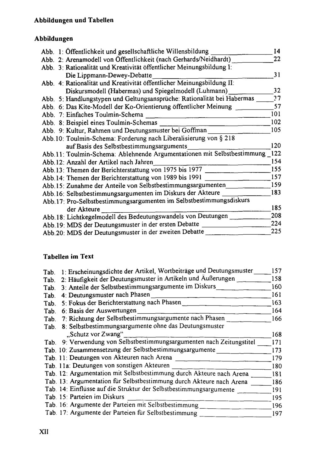 Abbildungen und Tabellen Abbildungen Abb. 1: Offentlichkeit und gesellschaftliche Willensbildung 14 Abb. 2: Arenamodell von Offentlichkeit (nach Gerhards/Neidhardt) 22 Abb.