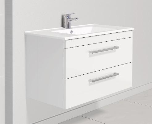 Möbelanlage Modell SWP85 Design Keramik-Waschtisch Modell KM015 85x45 cm, Farbe weiß, Ablageflächen