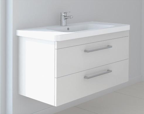 Möbelanlage Modell SWP100 Design Keramik-Waschtisch Modell KP100 100x48cm, Farbe weiß, Ablageflächen