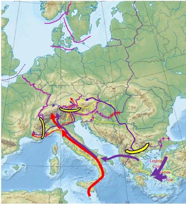 Bewegungen Situation Schweiz: Bewegungen nach und in Europa Die Schweiz liegt ab dem