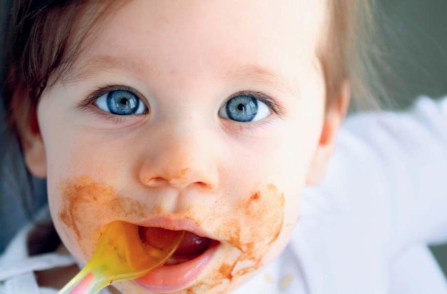 Es kommen die ersten Zähne (jedoch nicht unbedingt notwendig), der Saugreflex lässt nach. Ihr Baby beginnt, sich alles in den Mund zu stecken und versucht sich selbst etwas vom Tisch zu nehmen.