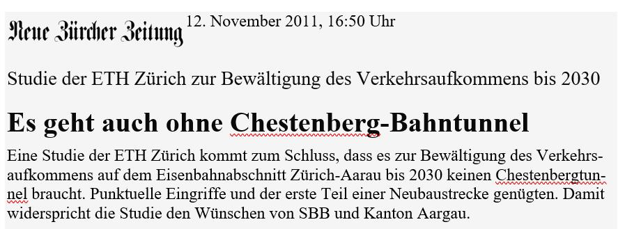 März 2016: Statt Chestenbergtunnel eine Direktverbindung Zürich Aarau In einer Varianten-Ausmarchung vom 1.