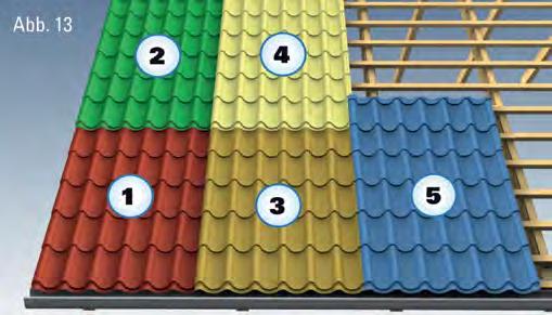Ermitteln Sie jetzt die Überkragung der unteren Dachpfannenreihe in die Dachrinne und ordnen Sie die zweite Dachlattenreihe entsprechend des verbleibenden Abstandes zur ersten Querprägung an (Abstand