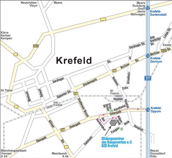 Anreise Anreise mit der Bahn Zielbahnhof Krefeld-Oppum, Fußweg ca.