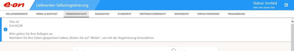 Lieferantenselbstregistrierung: Registerkarte FIRMENKONTAKTE Klicken Sie auf