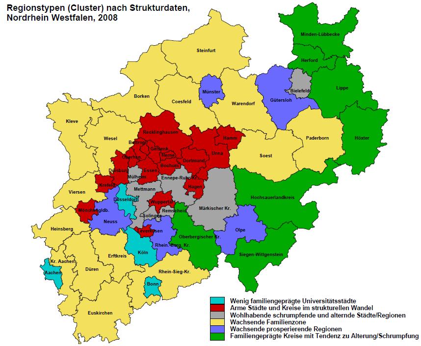 Regionale Cluster in NRW auf der Basis soziostruktureller Indikatoren