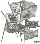 Na jednej FDC sú symboly monarchie v podobe korún (pečiatka koruna), na druhej dobové stvárnenie vlajok (pečiatka český lev). Z náboženského hľadiska okrem sv.