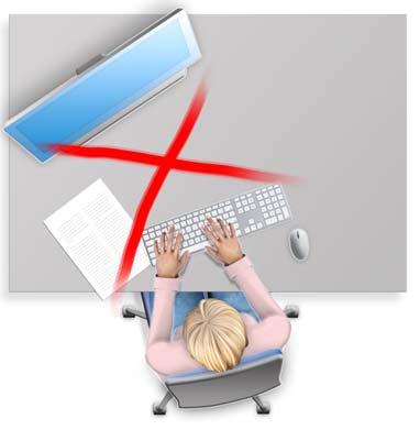 Bildschirm, Tastatur und Dokumente optimal platzieren Bildschirm und Tastatur werden vor dem Körper und parallel zur Tischkante platziert.