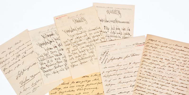 000,- 1) Briefe von Oscar Baumann: 3 Briefe (11 Seiten) und 1 Postkarte. 12.12.1888 an Hermann Meyer. Dankt für die warme Theilnahme.