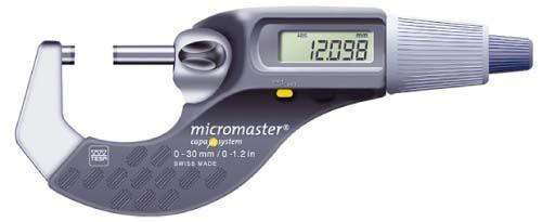- 1-2 Digital Mikrometer IP 54 Genauigkeit DIN 863 Teil 1 - Staub- und Spritzwassergeschützt IP 54 nach IEC 60529 - Ohne Datenausgang - Vorgezogene Friktionskupplung - Messspanne 30mm bzw.