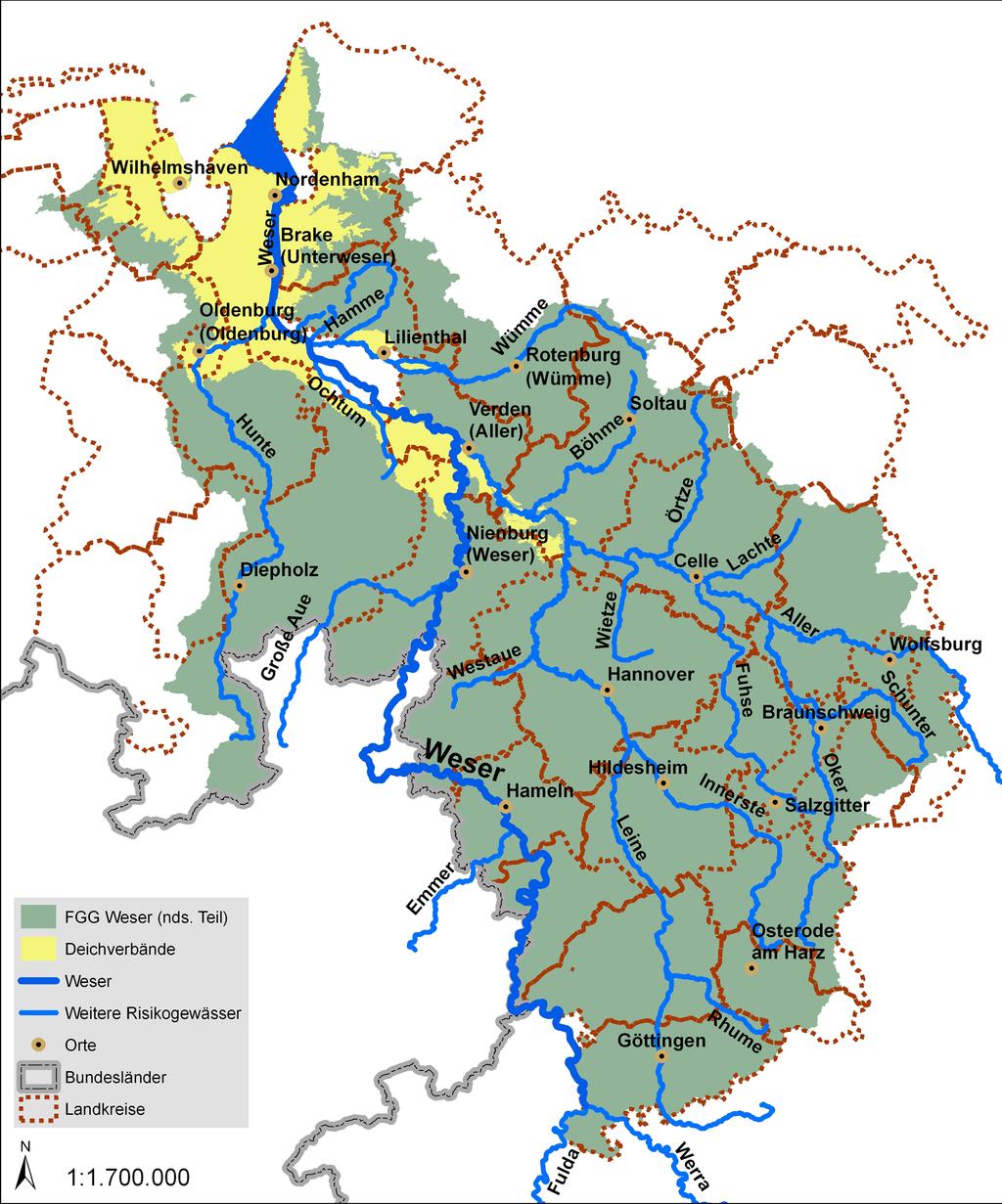2 Beschreibung des Plangebietes Die Weser entsteht durch den Zusammenfluss von Werra und Fulda bei Hannoversch Münden in Südniedersachsen und mündet nördlich von Bremerhaven in die Nordsee.