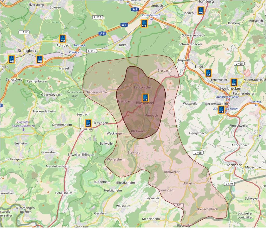 Tab. 2 Abgrenzung des Marktgebietes Marktzone Zugehörige Kommunen Bevölkerungspotential Zone I Kernbereich Blieskastel ca. 8.810 Einwohner Zone II restl.