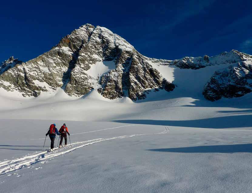 Von der Malhamspitze über den Großen Geiger bis zu den Simonyspitzen eröffnet sich in alle Himmelsrichtungen eine ideale Bergwelt wie geschaffen für den Skitourengeher.