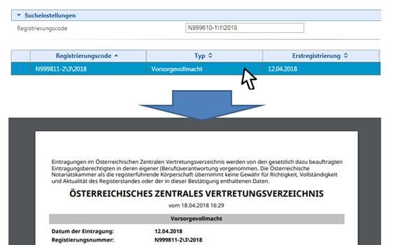 6 Durch einen Doppelklick auf das zuvor gefundene Abfrageergebnis öffnet sich ein neues Fenster mit der Detailansicht der ÖZVV-Registrierungsdaten.