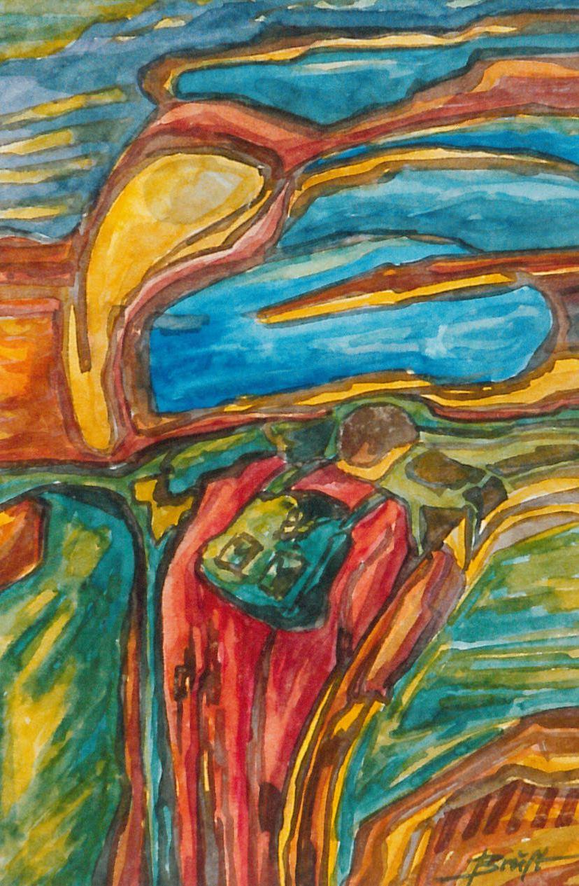 Die Malerin Jutta Christ setzte sich 2009 mit dem Bild Zukunftsangst auseinander: Immer und ewig in der Menschheitsgeschichte kräht der Hahn.