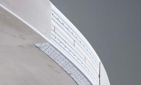 3767 Einseitig eingeschnittenes Kantenprofil aus PVC, zur Herstellung von gebogenen Gipskarton-Konstruktionen. Profil von Hand biegen und vollflächig einspachteln.