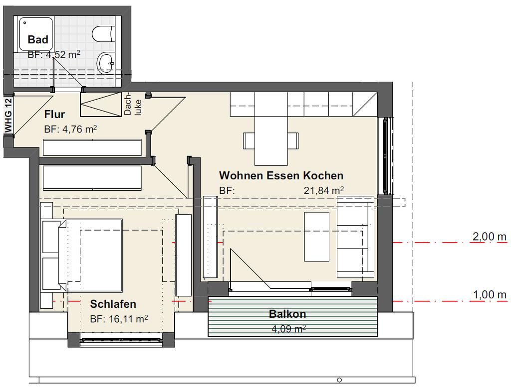 Terrasse 4,09 m² Summe 51,32 m²