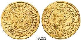 Ladislaus mit Hellebarde und Reichsapfel. Gold. Friedb.48; Huszar 895. l. gewellt, ss+ 1.