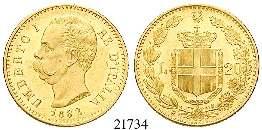 , 1878-1900 20 Lire 1881, R. Gold. 5,81 g fein.