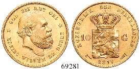 , 1849-1890 10 Gulden 1877. Gold. 6,06 g fein. Friedb.342; KM 106. Rdf.