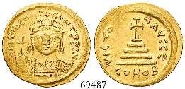 Sear 5. kl. Fehler im Feld, vz-st 690,- 69488 69487 Justin II., 565-578 Solidus 567-578, Constantinopel. 4,48 g.