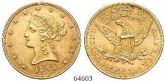 64603 10 Dollars 1895, Philadelphia. Liberty. Gold.