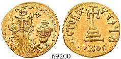 attraktive Portraits. Druckstelle, vz-st 800,- Solidus 654-659, Constantinopel. 4,46 g. Gekrönte Büsten von Constans II.