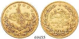 beschnitten, ss 320,- 69443 69226 Abdul Aziz, 1861-1876 100 Piaster 1866. Jahr 7. Gold. 6,61 g fein. Schl.386; Friedb.
