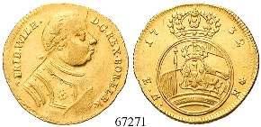 Kopf rechts, Signatur C.V. / Krone zwischen Lorbeerzweigen. Gold. 3,43 g fein. AKS 187; Divo/S 42; Schl.146; J.134.
