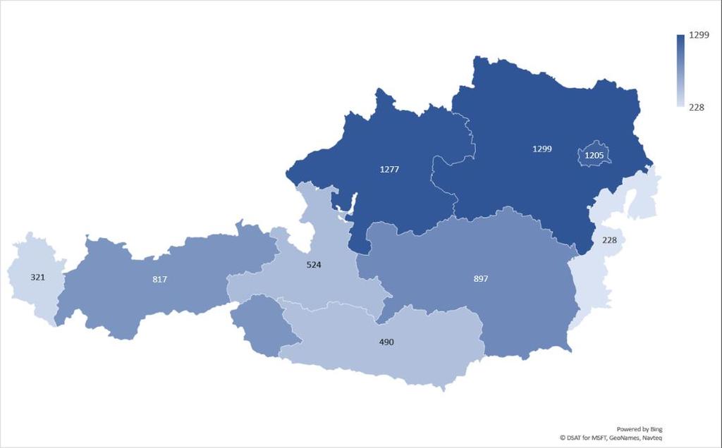 Struktur und Entwicklung des niederösterreichischen Bankensektors Abbildung 1: Anzahl Bankstellen pro Bundesland, 2017 Quelle: OeNB, 2018. Insgesamt wird die österreichische Bevölkerung mit Stand 6.