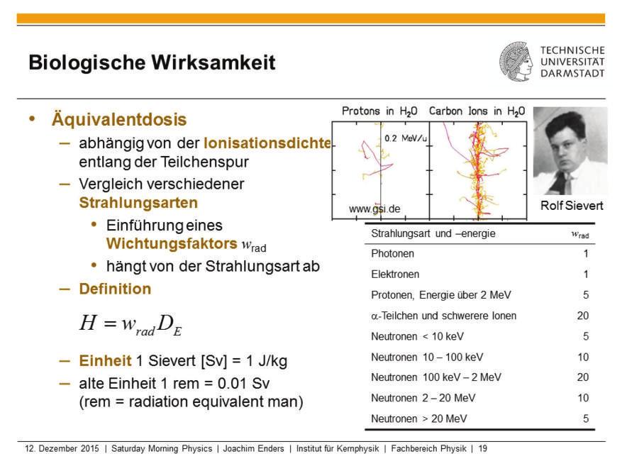 Ein wichtiges Maß für die Schädigung von Material und von biologischen Systemen wie dem Menschen ist die Energiedosis, die Energiemenge pro Masseneinheit.