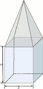 QA 2004: Aufgabengruppe IV, Nr. 4 Ein zusammengesetzter Körper besteht aus einem Prisma und einer Pyramide. Die quadratischen Grundflächen beider Teilkörper sind gleich groß.
