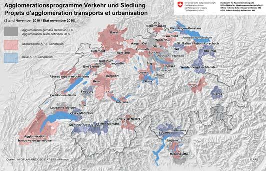 TEC21 21 / 2011 VORSTADT IN BEWEGUNG 23 01 01 Die Mehrheit der 50 Schweizer Agglomerationen hat bereits ein Agglomerationsprogramm ausgearbeitet. Die überarbeiteten Programme der 2.