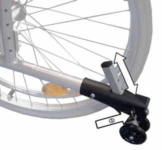 Anti-Kipp-Stützen Optional können Anti-Kipp-Stützen am Rollstuhl angebracht werden, die Ihnen auch weiterhin eine Ankippfunktion bieten Ziehen Sie die standardmäßig befestigten Ankipphilfen ab