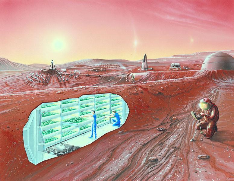 4 Abb. 3 Vorstellungen über den Beginn der Besiedlung des Mars, NASA Ames Research Center Moderator im Studio: Das Mars Projekt, dass Sie propagieren, war ein.