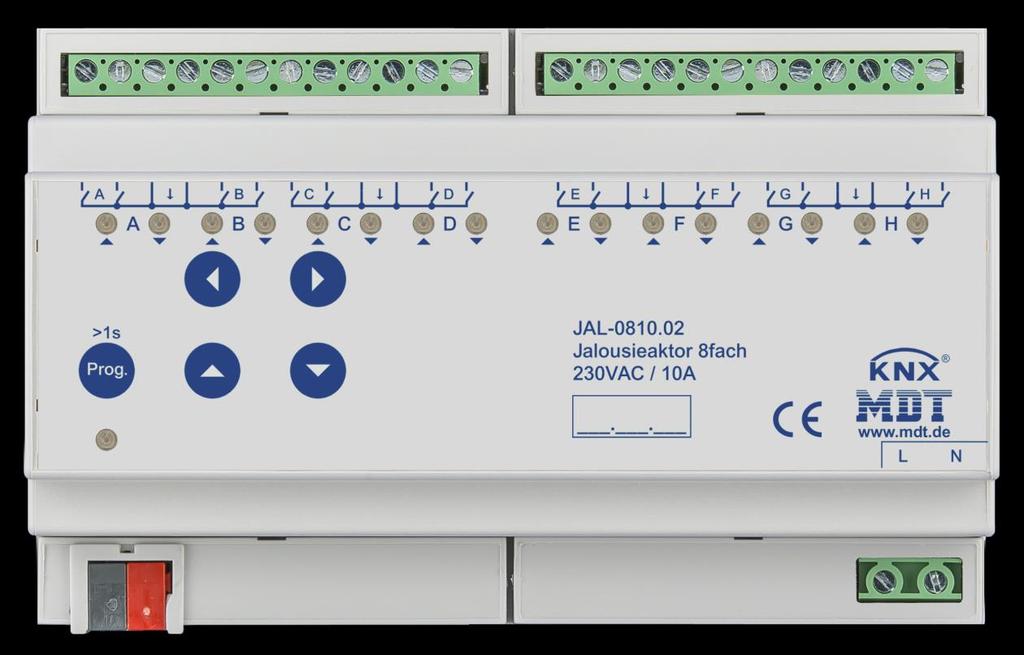 2.4 Aufbau & Bedienung Der Jalousieaktor (Reiheneinbaugerät) verfügt über einen Programmier-Knopf, sowie über eine Programmier-LED, welche einen betätigten Programmier-Knopf anzeigt.