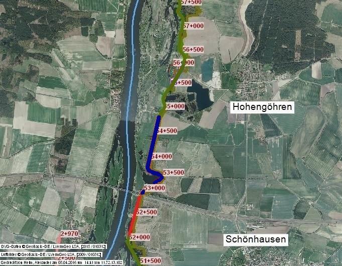 Deiche im Flussbereich Genthin Luftbild mit Zustandsabschnitten Deichkilometer 51+500 bis 57+500 Abschnitt 51+700 53+000 Planung 2017