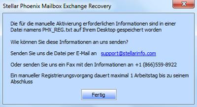 8. Auf Ihrem Desktop wird eine Datei namens PHX_REG.txt erstellt. Senden Sie diese.txt-datei per E-Mail an support@stellarinfo.com. Klicken Sie auf Fertiggestellt. 9.