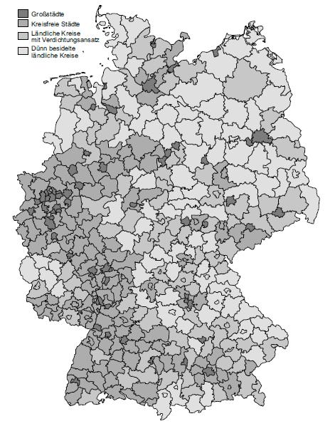 Gruppierung 2: Siedlungsstrukturelle Kreistypen in Deutschland (2014) Großstädte Kreisfreie Städte Ländliche Kreise mit