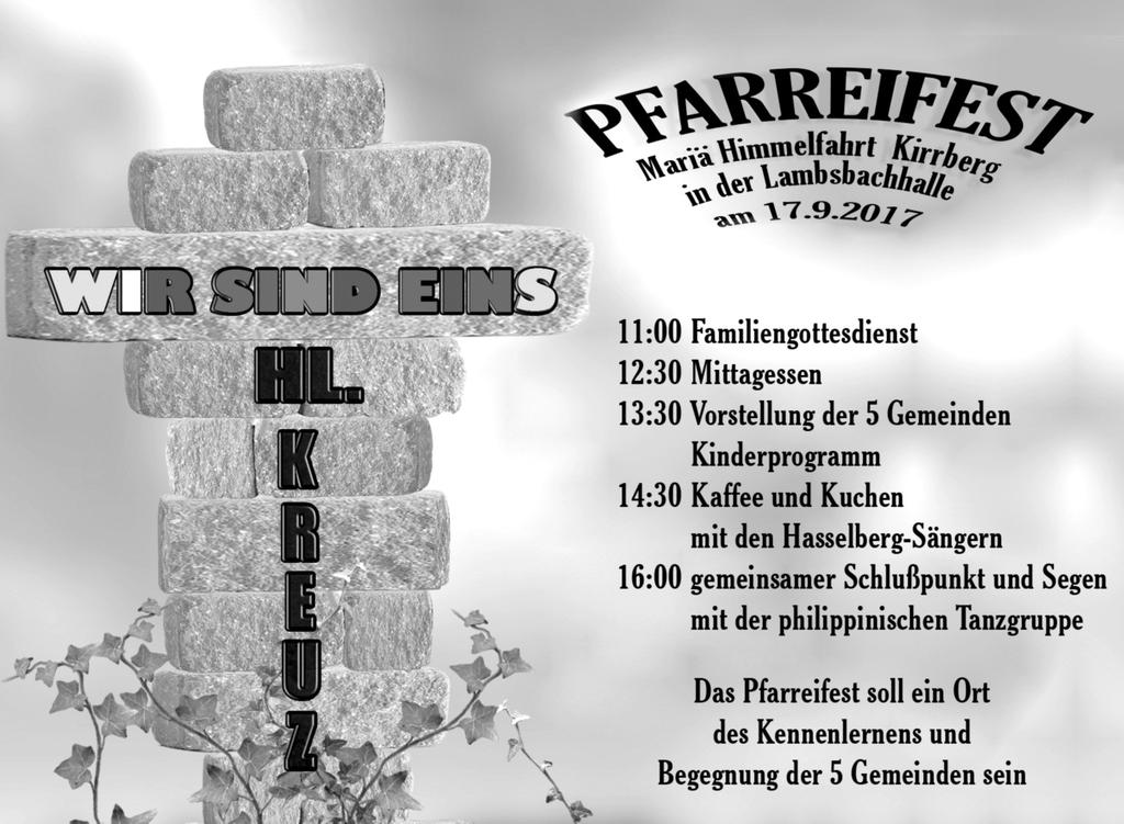 30 Uhr St. Josef, Jägersburg Sonntag, 10. September 08.30 Uhr Johanneum, Homburg 09.