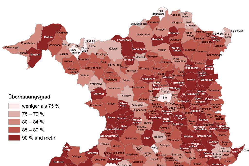 Der Überbauungsgrad im Kanton Aargau zeigt folgende Verteilung: Abb.