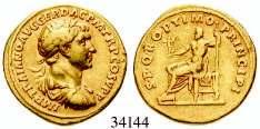 Zepter. Gold. RIC 86; Calico 1063. kl. Kratzer, ss+ 4.000,- Aureus 103-111, Rom. 7,16 g. Drapierte Büste r.