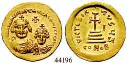 Offizin S. Gold. Sear 618. vz 400,- Heraclius, 610-641 Solidus 610-613, Constantinopel. 4,41 g.