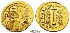 Büsten von Heraclius und Heraclius Constantinus von vorn / Stufenkreuz. Gold. Sear 738. f.